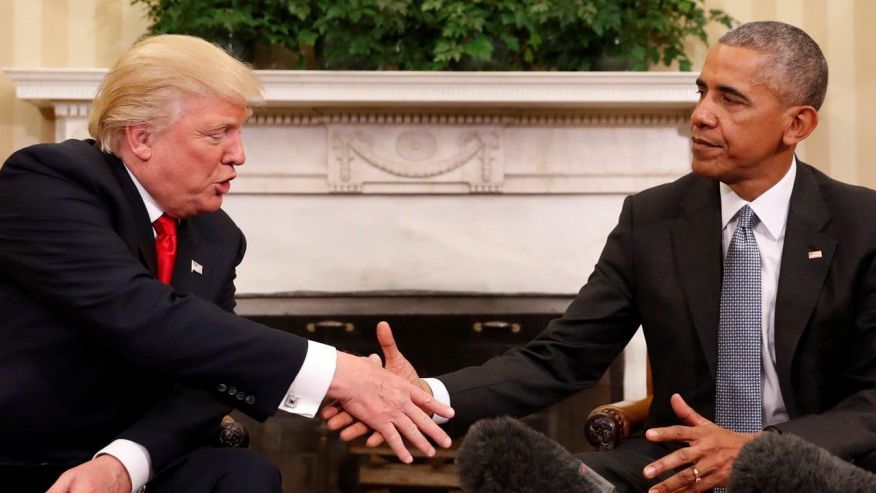 President-elect Trump and sitting US President Barak Obama during the transition (credit: shadowandact.com)